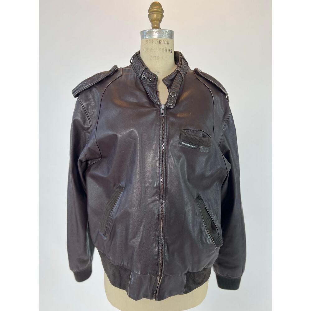 VTG Members Only Brown Leather Bomber Jacket 80s Moto Racer Style Sz 42